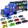 Cars Toddler Toys for Boys 3 4 5 6 7 Year Old Gifts,Kids Car Toys Carrier Truck Toy Set,Die-Cast Vehicles Includes 12 Mini Toy Cars for Age 3-7 Boy