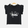 Girls Black Pearl-Accent Ruffle Tee