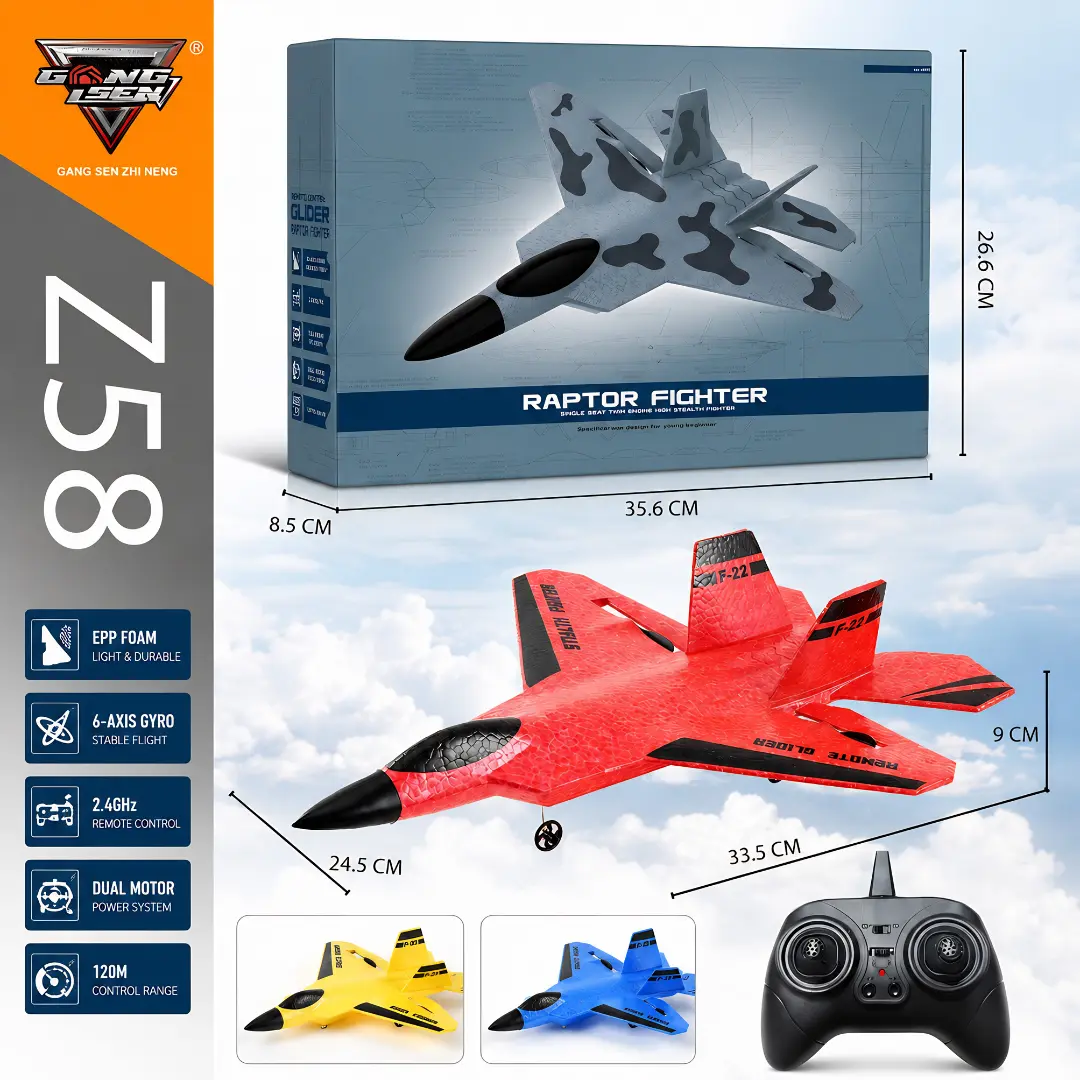 258 Raptor Fighter RC Glider remote and color options view