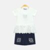 Girl’s White Eyelet Ruffle Hem Top & Grey Shorts Set