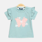 Girls Sage Green Butterfly Flutter-Sleeve Tee