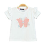 Girls White Butterfly Flutter-Sleeve Tee