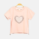 Girls Peach Rhinestone Burst Heart Tee