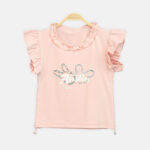 Girls Peach Pearl-Accent Ruffle Tee