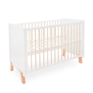 WHITE WOODEN BABY COT – 2-IN-1 CONVERTIBLE WITH MOSQUITO NET