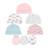 CAPS PK-5 & MITTENS PK-3 PINK HEARTS & RAINBOW