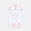 BATH TOWEL WITH 4 FACE TOWELS PINK / WHITE