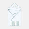 BATH TOWEL WITH 4 FACE TOWELS GREEN / WHITE
