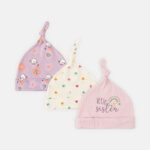 BABY CAPS PK-3 LILAC RAINBOW KNOTTED