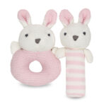 STUFF TOY PINK BABY BEAR KITTY HAND BELL AND SQUEAKERS